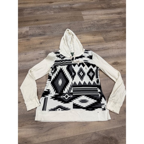 Lauren Ralph Lauren Active Tops - Lauren Ralph Lauren Active Womens XL Southwestern Waffle Knit Hoodie White Black